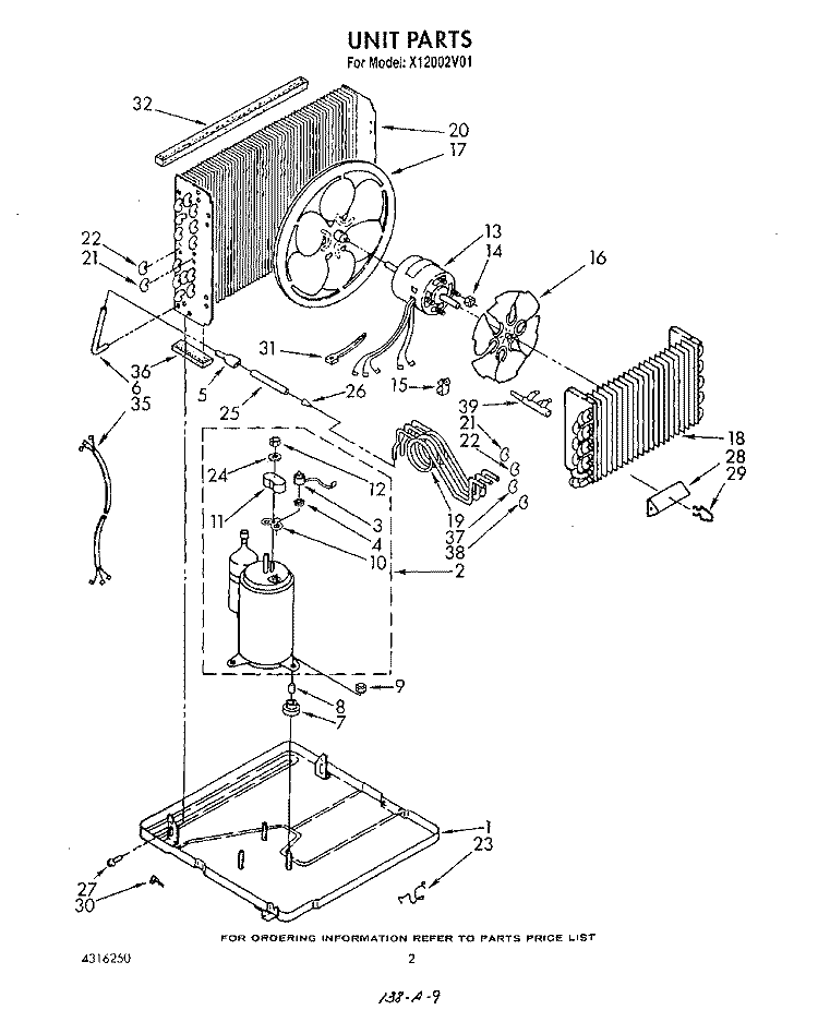 UNIT Diagram and Parts List for X12002V01  Roper Air Conditioner