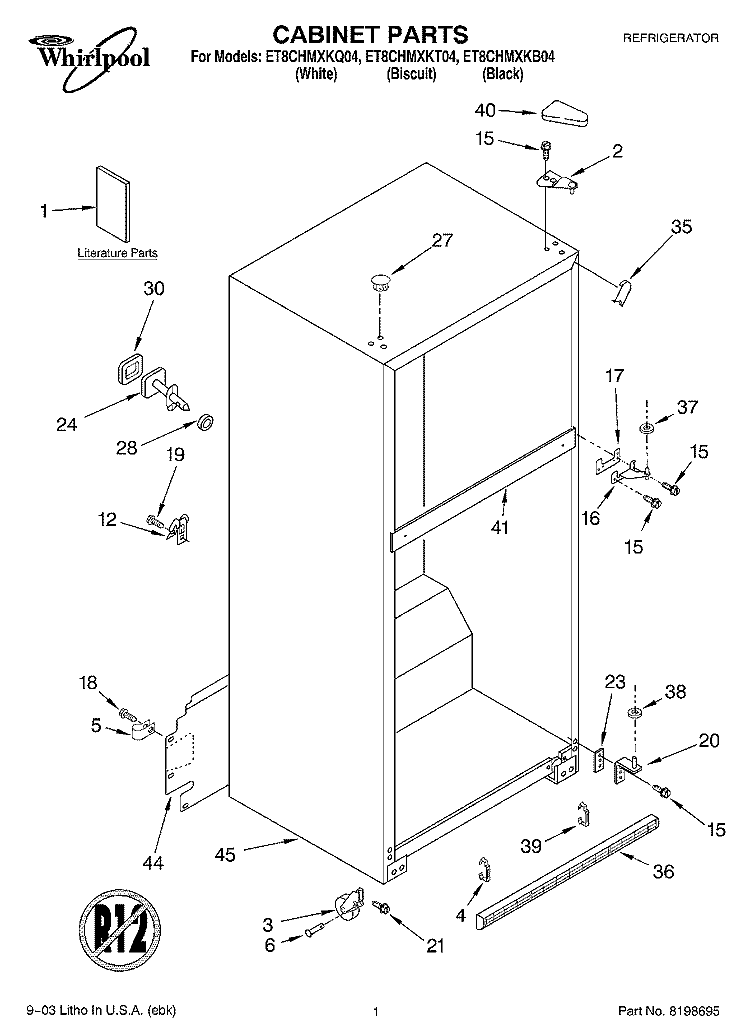 CABINET PARTS Diagram and Parts List for ET8CHMXKT04  Whirlpool Refrigerator