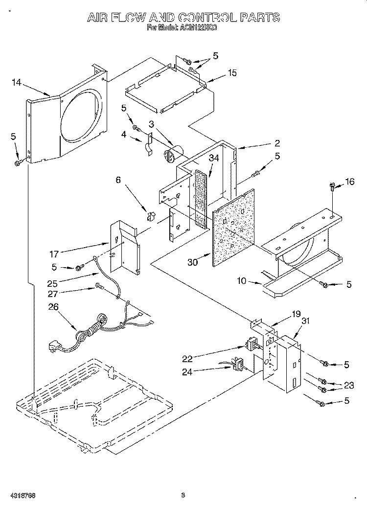 AIRFLOW AND CONTROL Diagram and Parts List for ACM122XG0  Whirlpool Air Conditioner