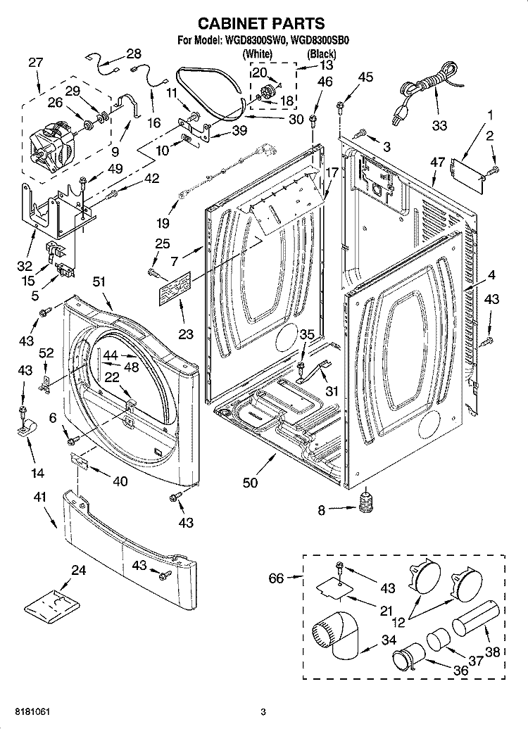 CABINET PARTS Diagram and Parts List for WGD8300SB0  Whirlpool Dryer