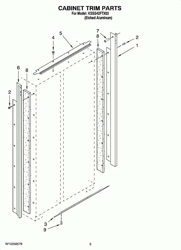 CABINET TRIM PARTS Diagram and Parts List for KSSS42FTX03  KitchenAid Refrigerator