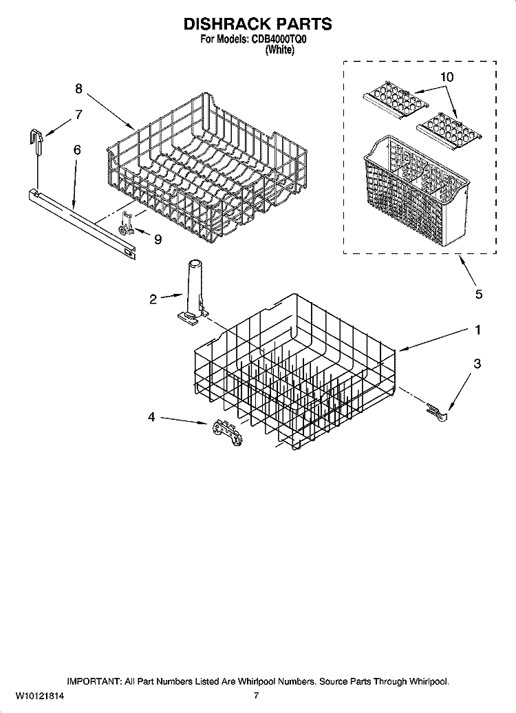 DISHRACK PARTS, OPTIONAL PARTS Diagram and Parts List for CDB4000TQ0  Whirlpool Dishwasher