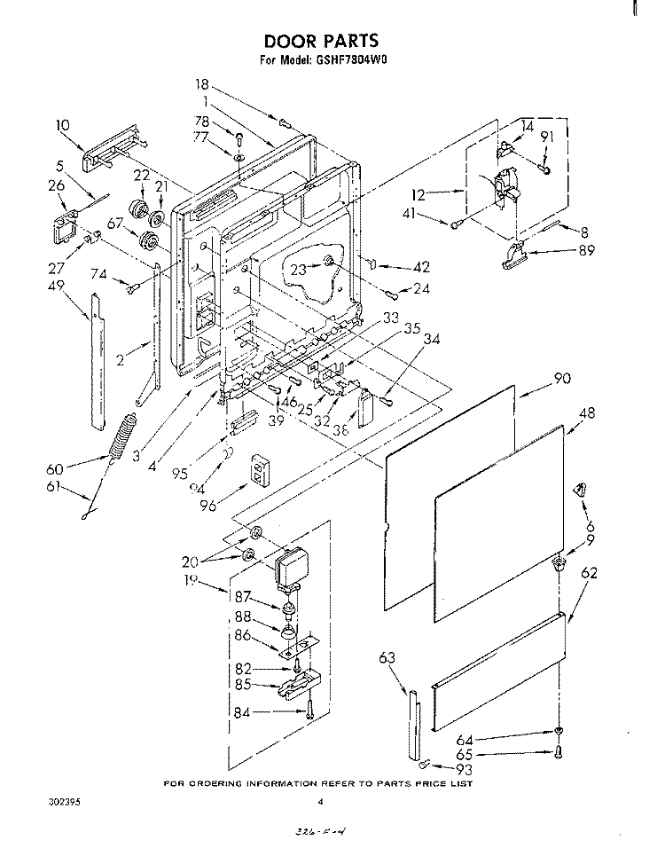 DOOR Diagram and Parts List for GSHF7804W0  Whirlpool Dishwasher