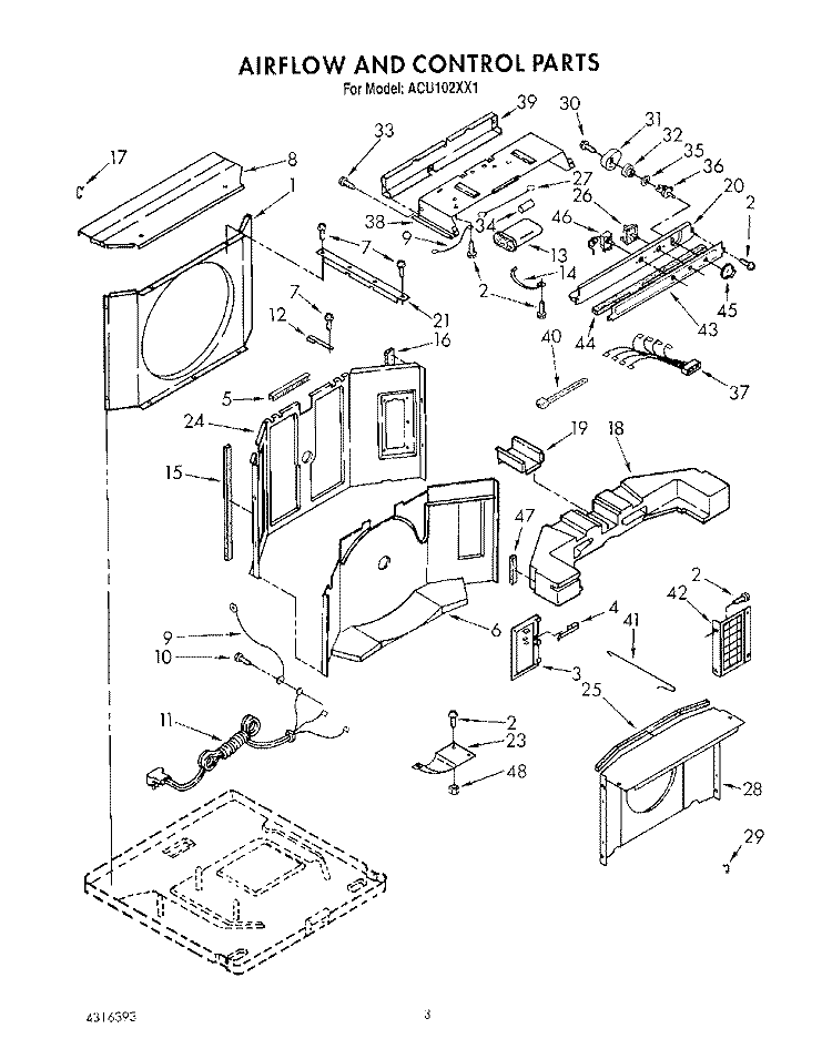AIRFLOW & CONTROL Diagram and Parts List for ACU102XX1  Whirlpool Air Conditioner