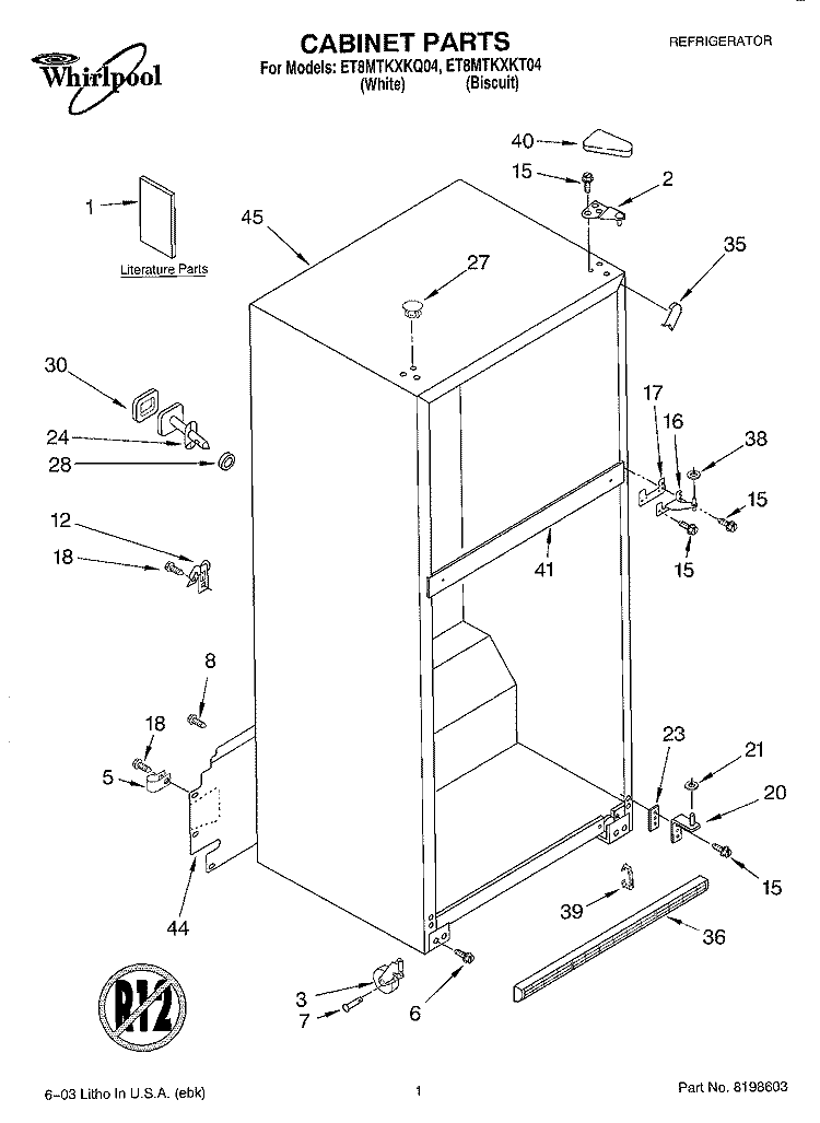 CABINET PARTS Diagram and Parts List for ET8MTKXKQ04  Whirlpool Refrigerator