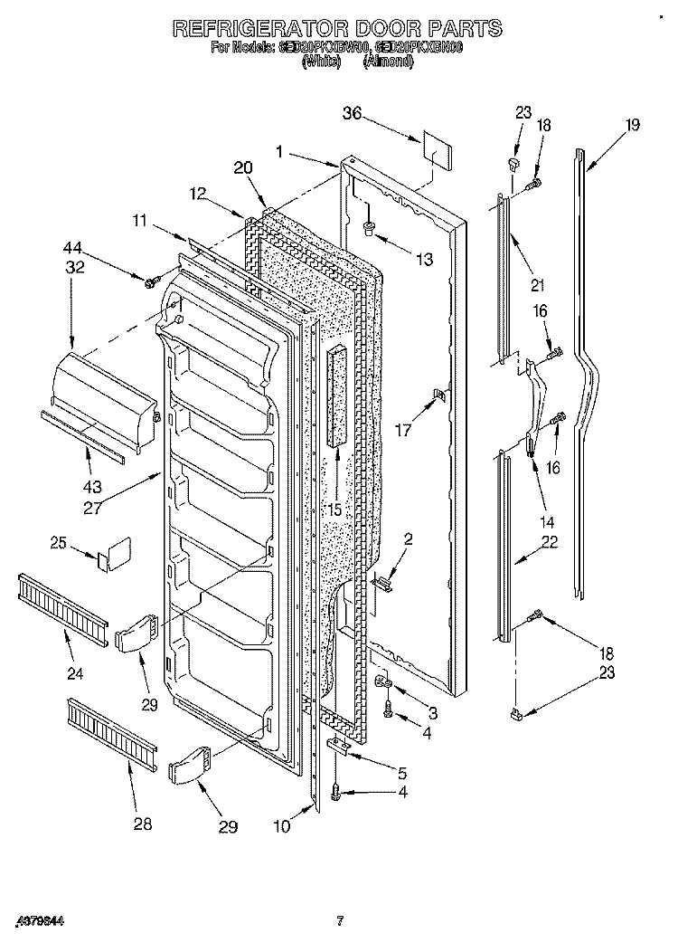 REFRIGERATOR DOOR Diagram and Parts List for 6ED20PKXBW00  Whirlpool Refrigerator