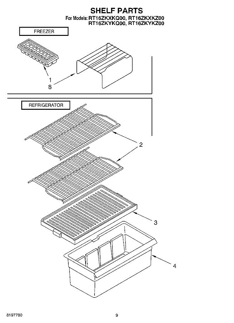 SHELF, OPTIONAL Diagram and Parts List for RT16ZKYKQ00  Roper Refrigerator