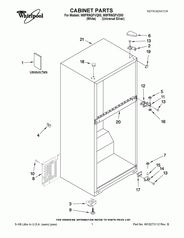 CABINET PARTS Diagram and Parts List for W8FRNGFVQ00  Whirlpool Refrigerator