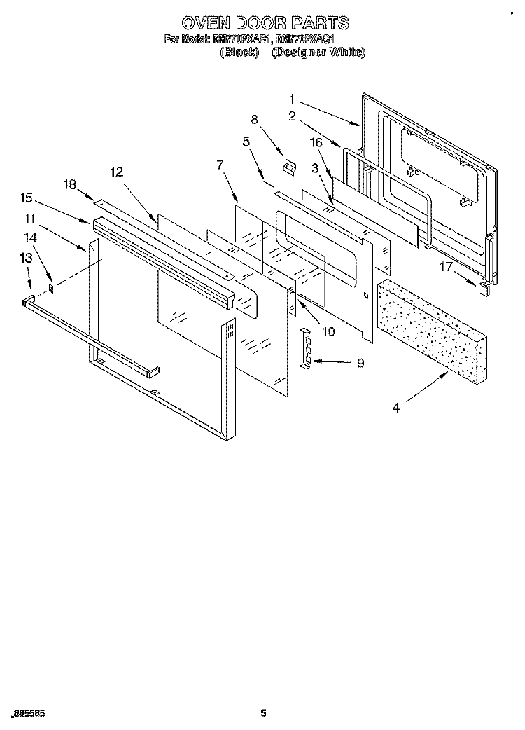 OVEN DOOR Diagram and Parts List for RM770PXAB1  Whirlpool Wall Oven