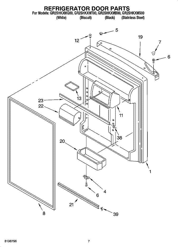 REFRIGERATOR DOOR PARTS Diagram and Parts List for GR2SHKXMQ00  Whirlpool Refrigerator