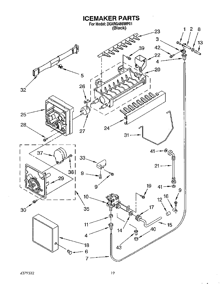 ICEMAKER, LIT/OPTIONAL Diagram and Parts List for 3XARG486WP01  Whirlpool Refrigerator