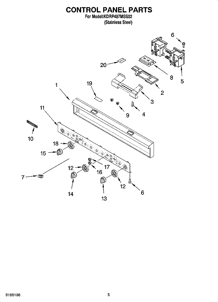 CONTROL PANEL PARTS Diagram and Parts List for KDRP487MSS02  KitchenAid Range