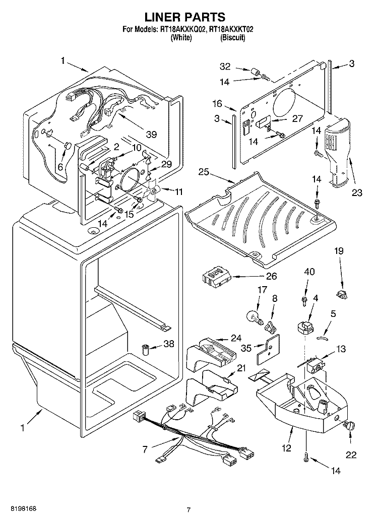 LINER Diagram and Parts List for RT18AKXKQ02  Roper Refrigerator