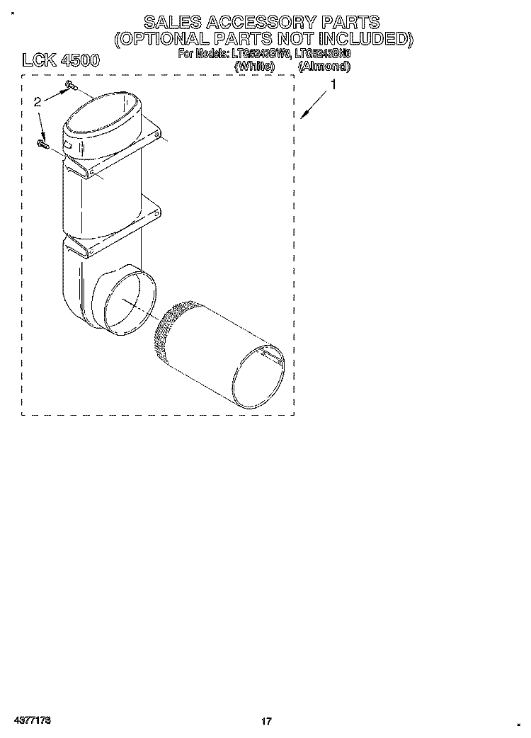 SALES ACCESSORY Diagram and Parts List for LTG5243BW0  Whirlpool Washer Dryer Combo