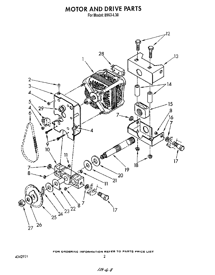 MOTOR AND DRIVE Diagram and Parts List for 8963L30  Roper Trash Compactor