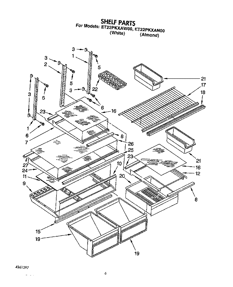 SHELF, LIT/OPTIONAL Diagram and Parts List for ET22PKXAN00  Whirlpool Refrigerator