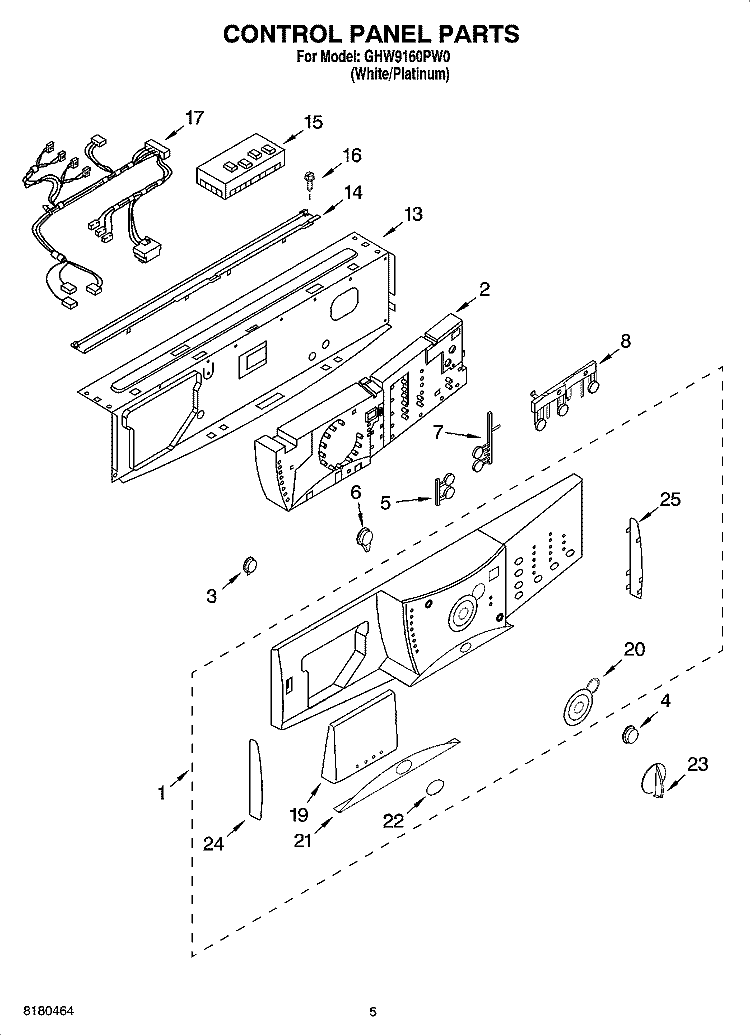 CONTROL PANEL PARTS Diagram and Parts List for GHW9160PW0  Whirlpool Washer