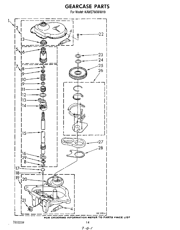 GEARCASE Diagram and Parts List for KAWE760WAL0  KitchenAid Washer