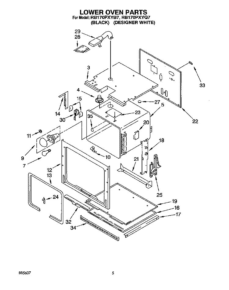 LOWER OVEN Diagram and Parts List for RB170PXYB7  Whirlpool Wall Oven
