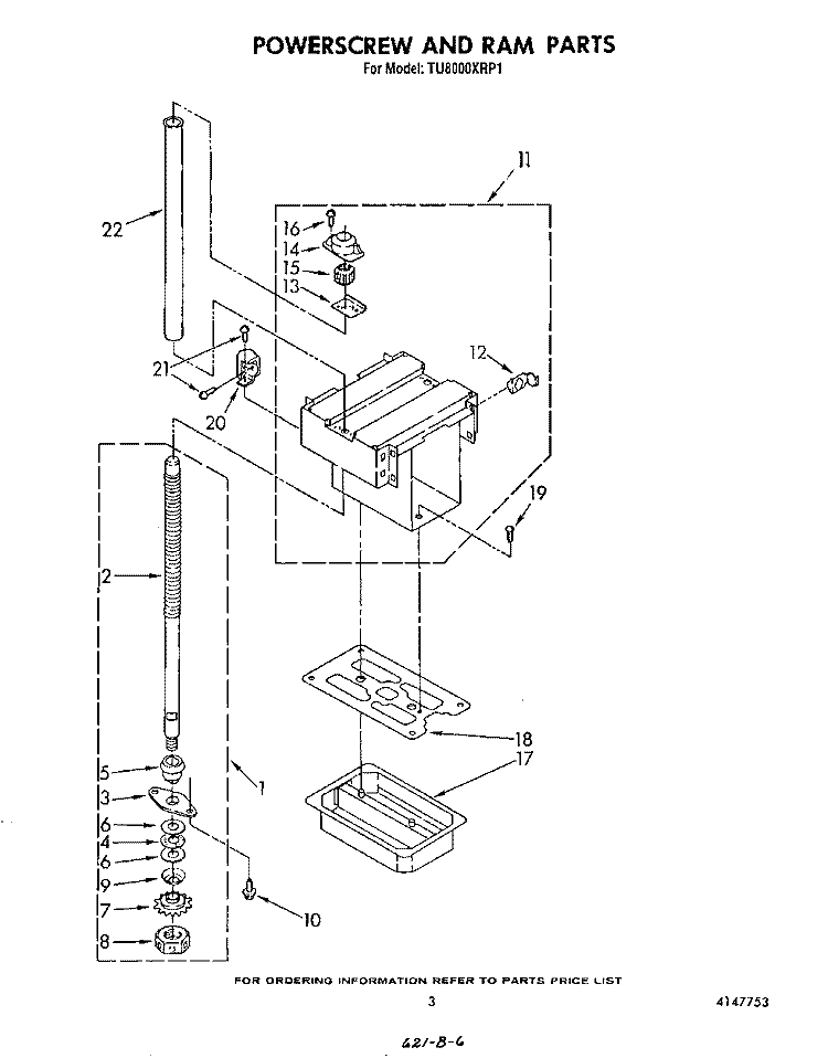 POWERSCREW AND RAM Diagram and Parts List for TU8000XRP1  Whirlpool Trash Compactor