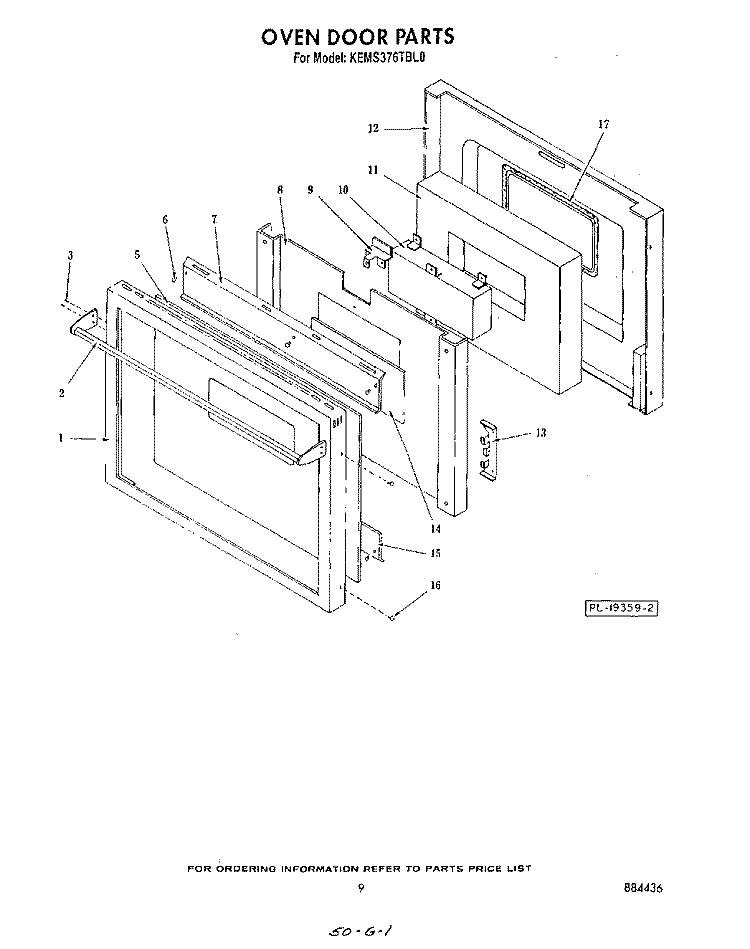 OVEN DOOR Diagram and Parts List for KEMS376TWH0  KitchenAid Microwave Oven Combo