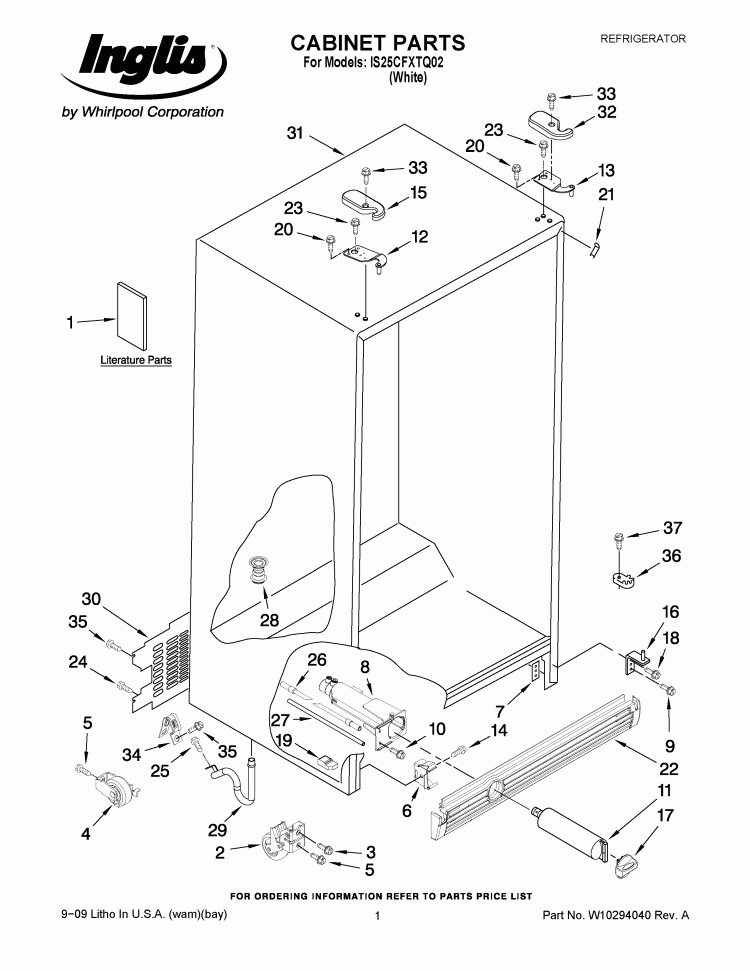 CABINET PARTS Diagram and Parts List for IS25CFXTQ02  Inglis Refrigerator