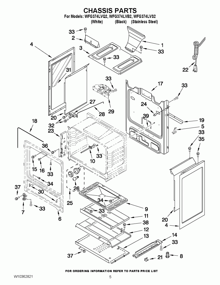 CHASSIS PARTS Diagram and Parts List for WFG374LVS2  Whirlpool Range