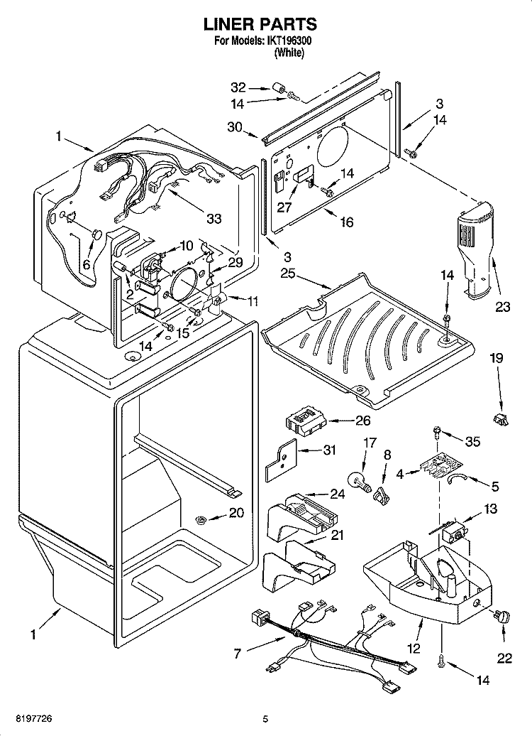 LINER PARTS Diagram and Parts List for IKT196300  Inglis Refrigerator