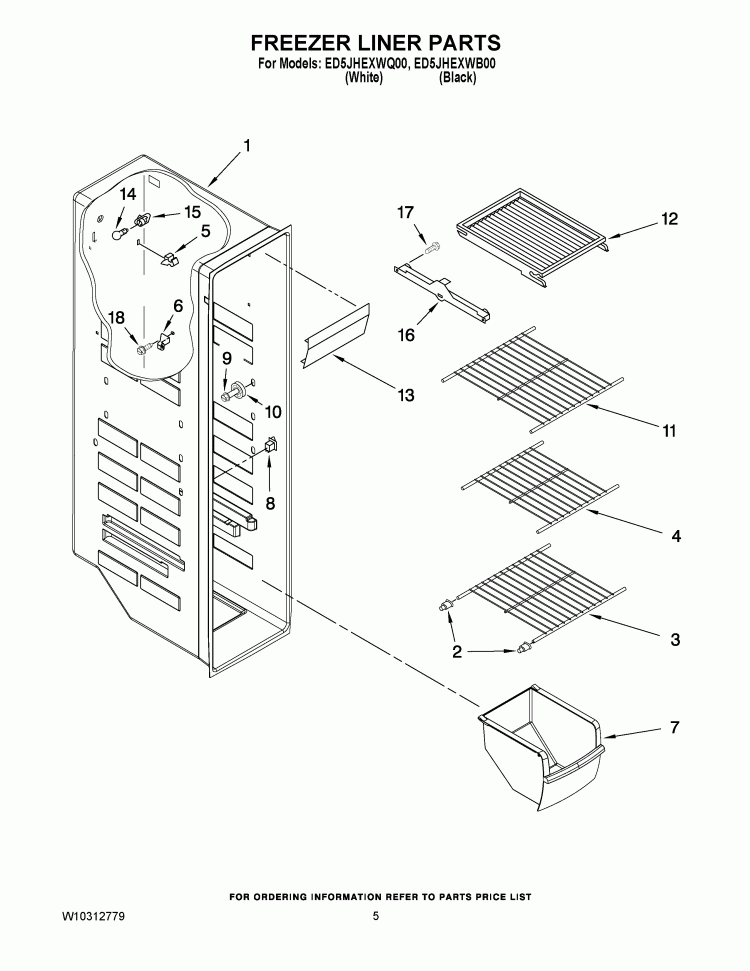 FREEZER LINER PARTS Diagram and Parts List for ED5JHEXWQ00  Whirlpool Refrigerator