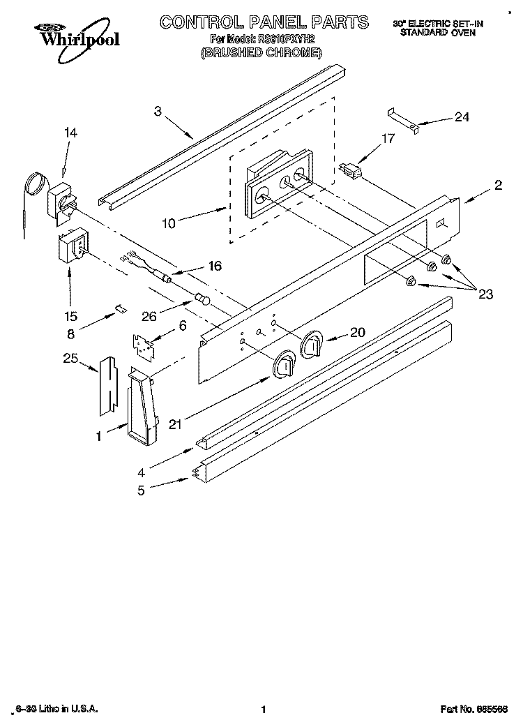 CONTROL PANEL Diagram and Parts List for RS610PXYH2  Whirlpool Range