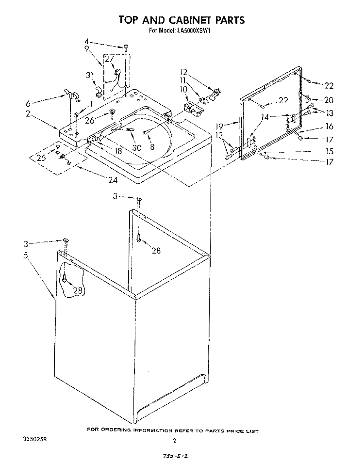 TOP AND CABINET , LITERATURE AND OPTIONAL Diagram and Parts List for LA5000XSW1  Whirlpool Washer