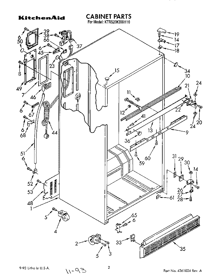 CABINET Diagram and Parts List for KTRS20KXAL10  KitchenAid Refrigerator