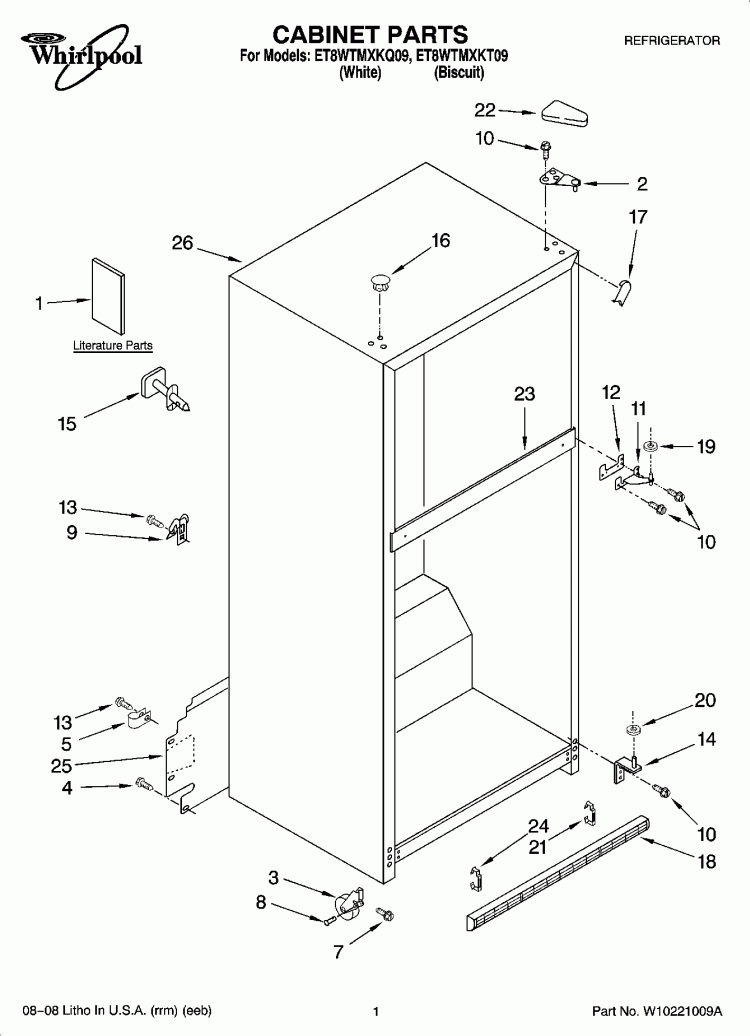 CABINET PARTS Diagram and Parts List for ET8WTMXKQ09  Whirlpool Refrigerator