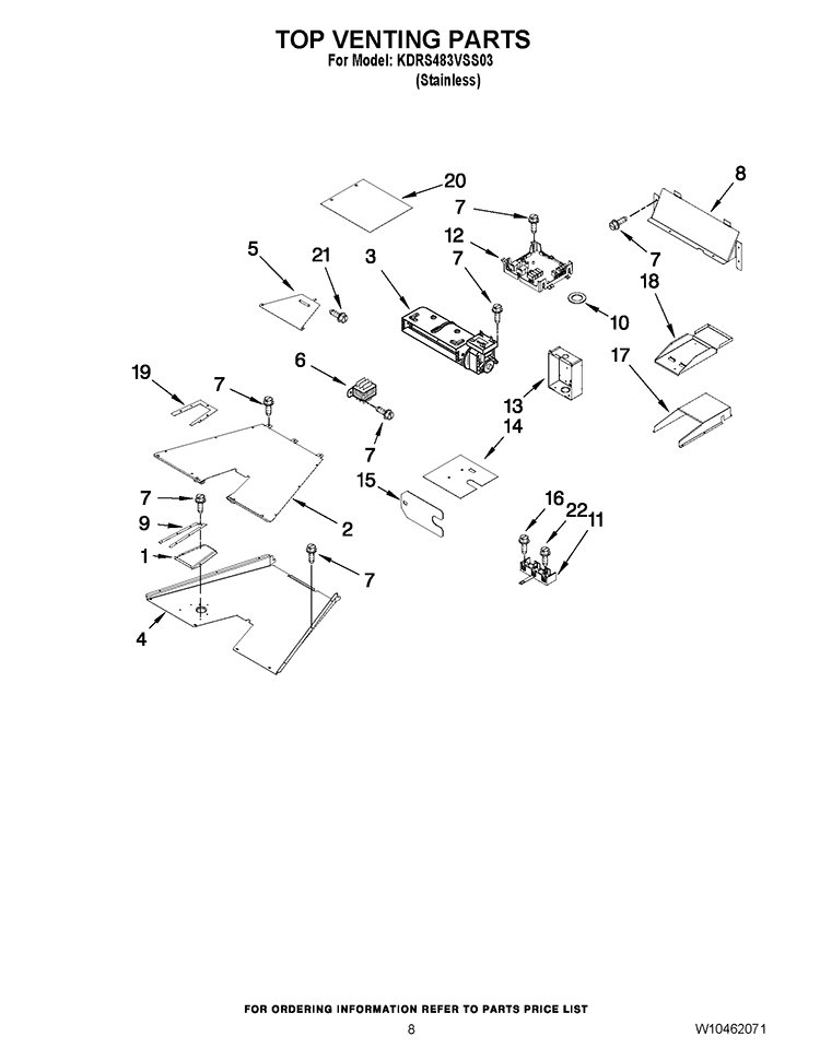 TOP VENTING PARTS Diagram and Parts List for KDRS483VSS03  KitchenAid Range