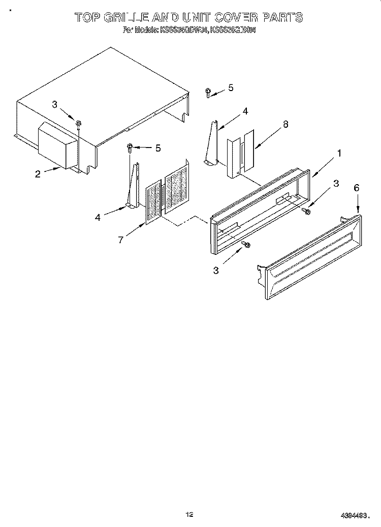 TOP GRILLE AND UNIT COVER Diagram and Parts List for KSSS36QDW04  KitchenAid Refrigerator