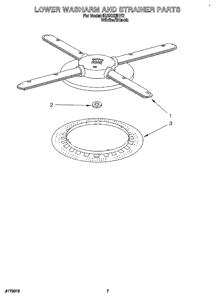LOWER WASHARM AND STRAINER Diagram and Parts List for KUDD23HY2  KitchenAid Dishwasher