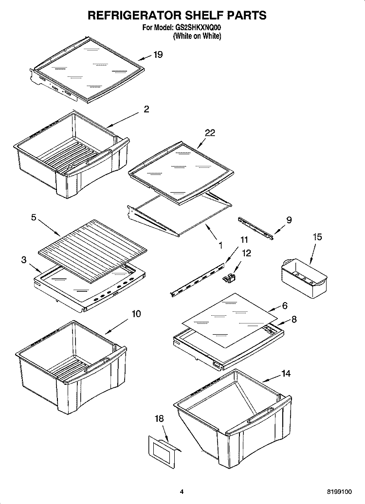 REFRIGERATOR SHELF PARTS Diagram and Parts List for GS2SHKXNQ00  Whirlpool Refrigerator
