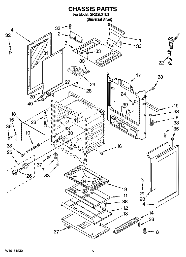 CHASSIS PARTS Diagram and Parts List for SF272LXTD2  Whirlpool Range
