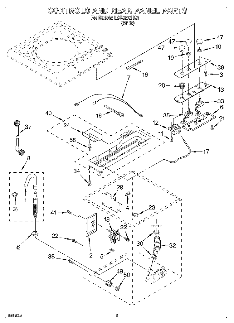 CONTROLS AND REAR PANEL Diagram and Parts List for LCR5232HQ0  Whirlpool Washer