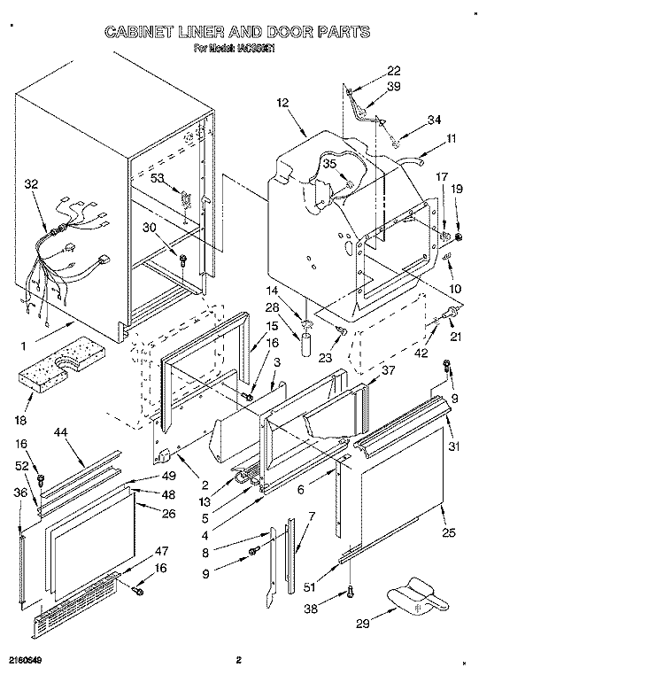 CABINET LINER AND DOOR Diagram and Parts List for IACS50E1  Whirlpool Ice Maker