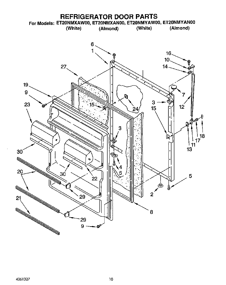 REFRIGERATOR DOOR Diagram and Parts List for ET20NMYAN00  Whirlpool Refrigerator