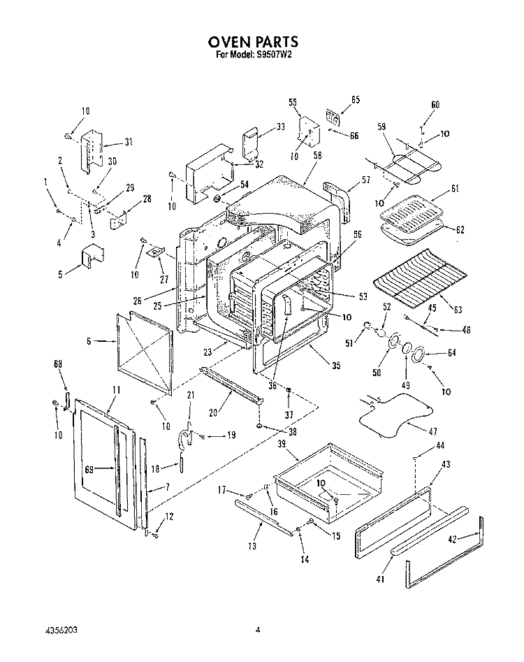 OVEN Diagram and Parts List for S9507^2  Whirlpool Range