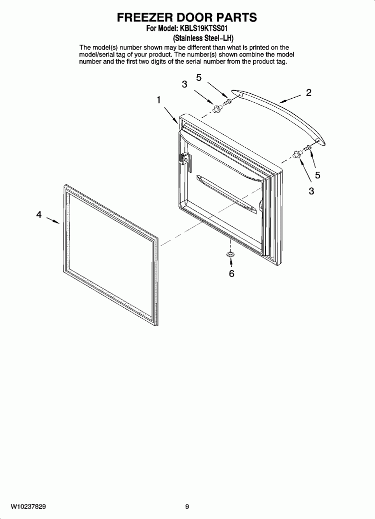 FREEZER DOOR PARTS Diagram and Parts List for KBLS19KTSS01  KitchenAid Refrigerator