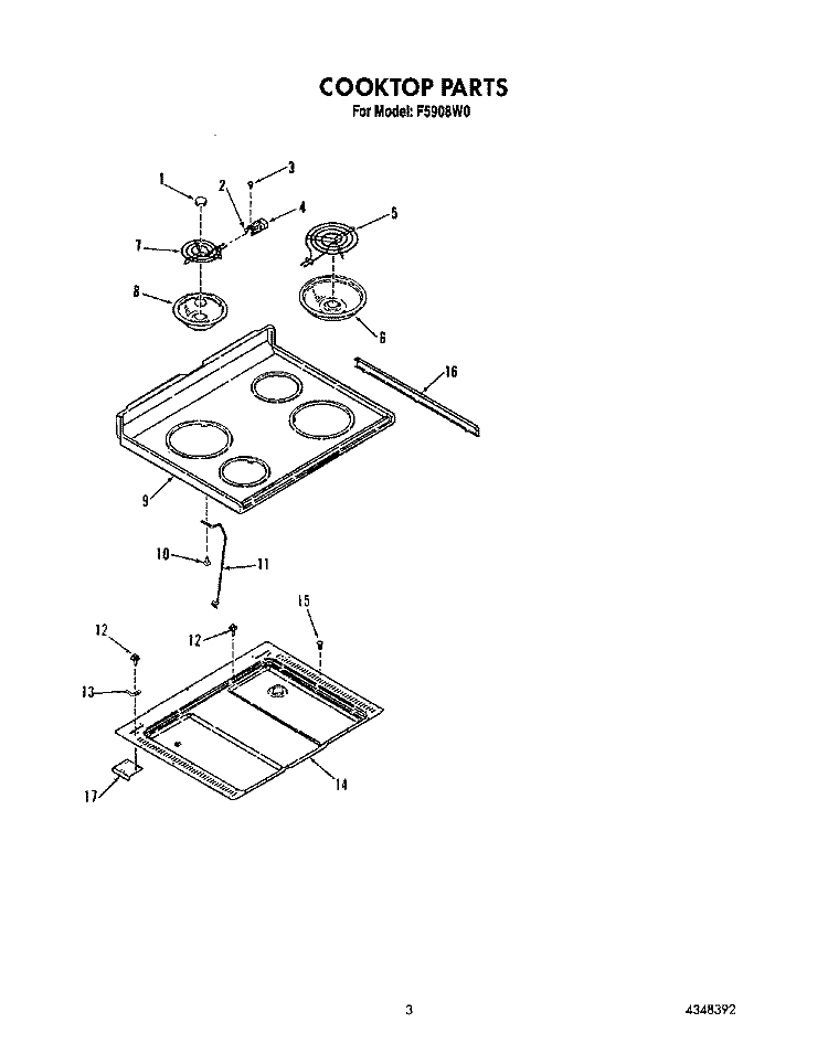 COOKTOP Diagram and Parts List for F5908W0  Roper Range