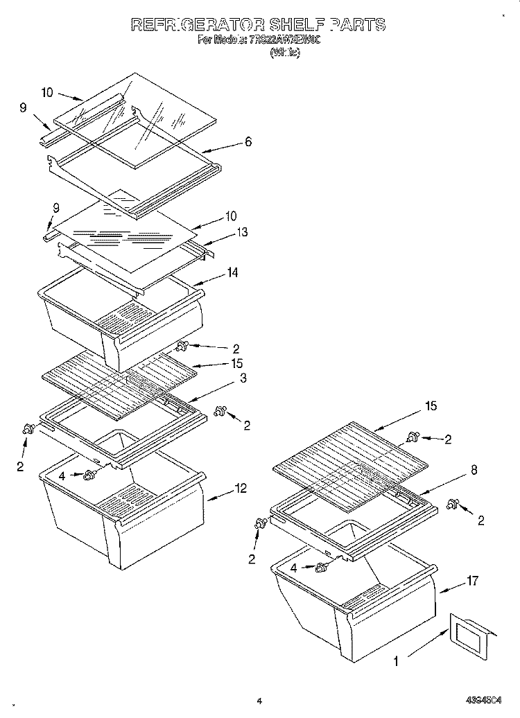 REFRIGERATOR SHELF Diagram and Parts List for 7RS22AWXEW00  Whirlpool Refrigerator