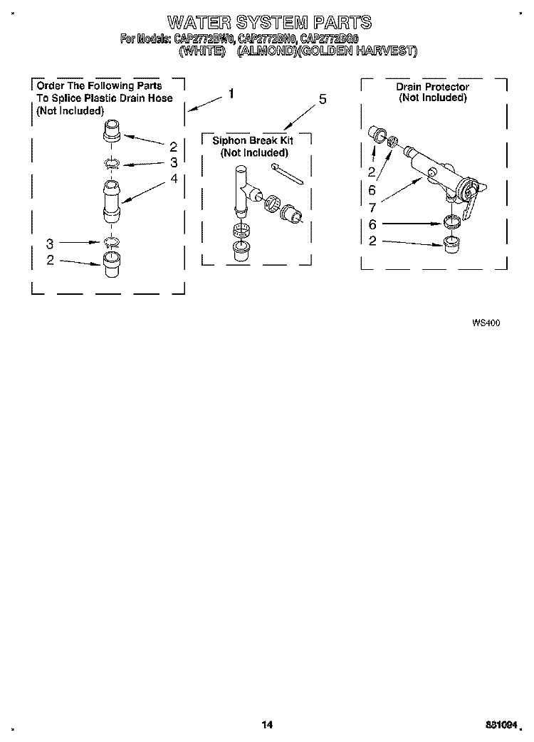 WATER SYSTEM Diagram and Parts List for CAP2772BN0  Whirlpool Washer