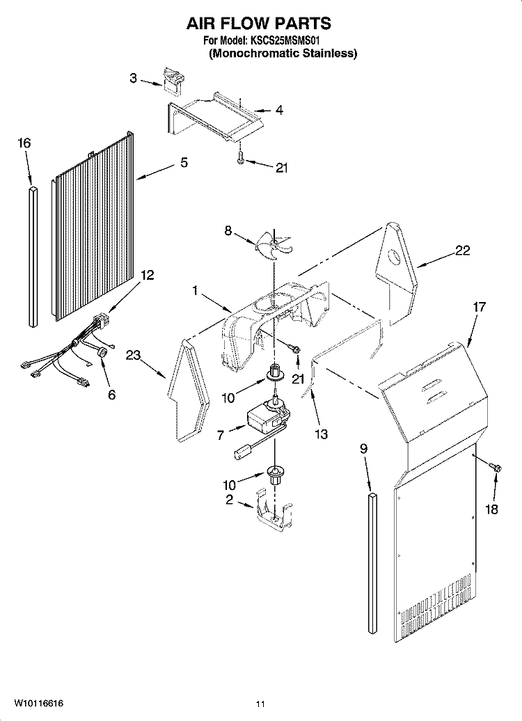 AIR FLOW PARTS Diagram and Parts List for KSCS25MSMS01  KitchenAid Refrigerator