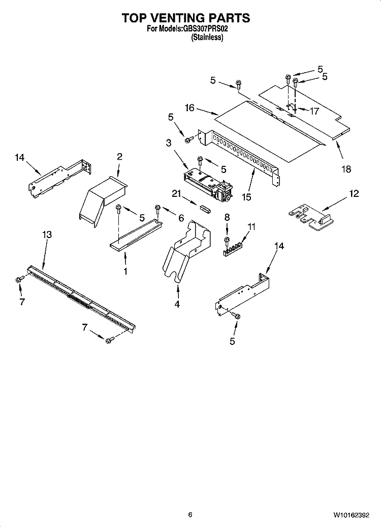TOP VENTING PARTS, OPTIONAL PARTS Diagram and Parts List for GBS307PRS02  Whirlpool Wall Oven