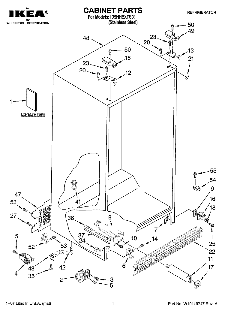 CABINET PARTS Diagram and Parts List for ID5HHEXTS01  Whirlpool Refrigerator
