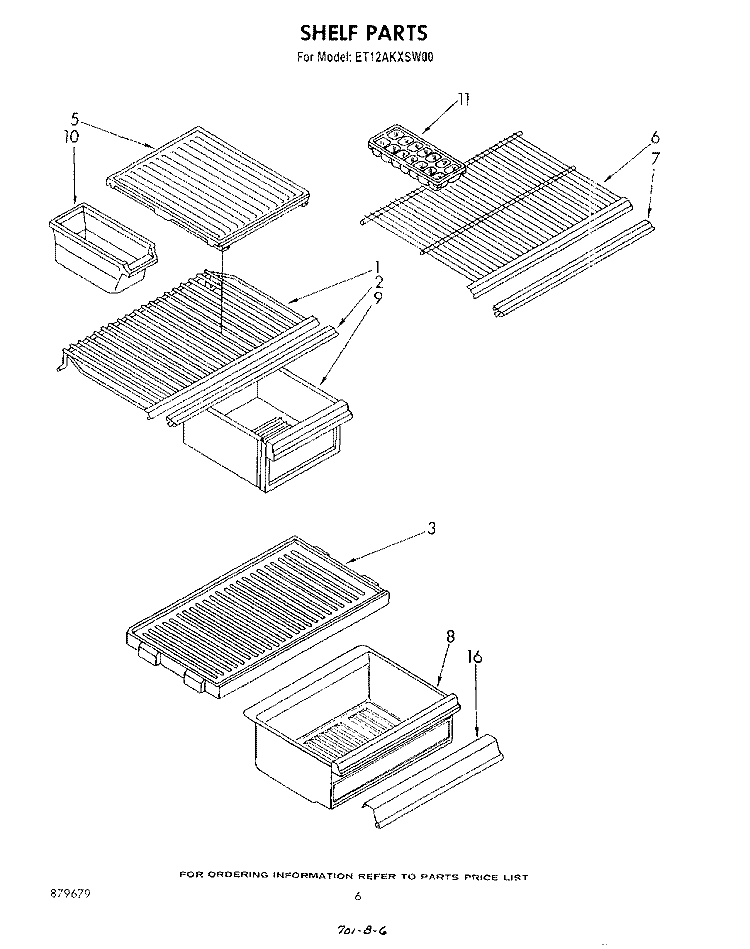SHELF Diagram and Parts List for ET12AKXSW00  Whirlpool Refrigerator